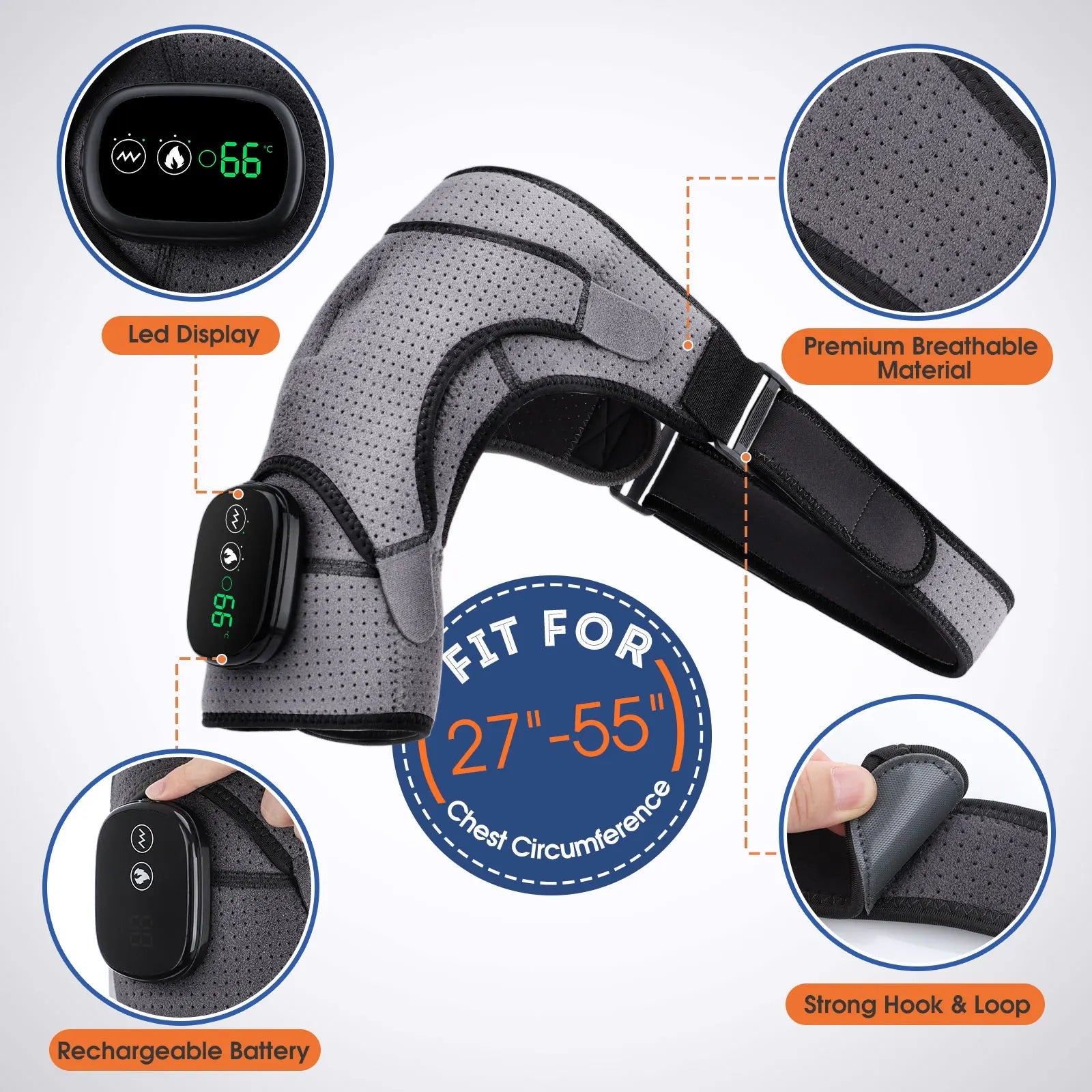 Electric Heating Shoulder Massage Heated Back Shoulder Brace Adjustable Heating Shoulder Massage Belt For Arm Muscle Relaxation - Luren Store