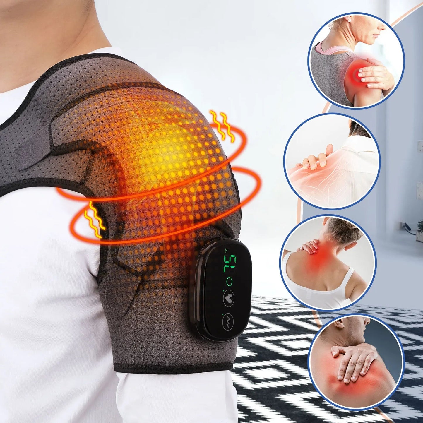 Electric Heating Shoulder Massage Heated Back Shoulder Brace Adjustable Heating Shoulder Massage Belt For Arm Muscle Relaxation - Luren Store