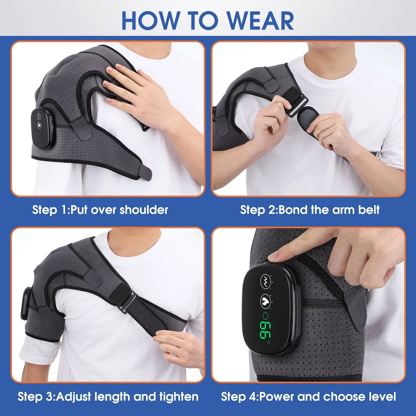 Electric Heating Shoulder Massage Heated Back Shoulder Brace Adjustable Heating Shoulder Massage Belt For Arm Muscle Relaxation - Luren Store