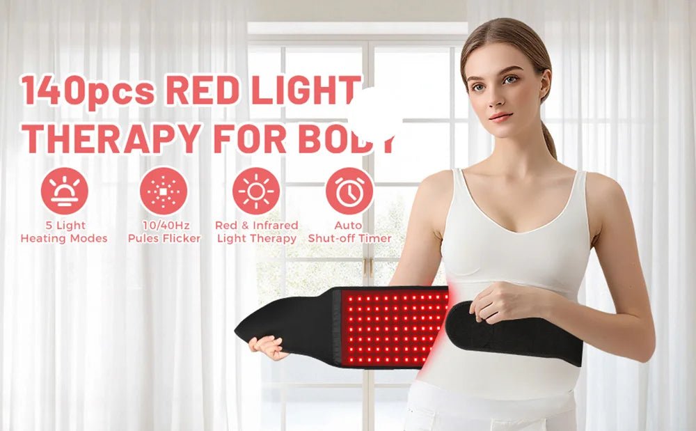 NEW 140PCS LED Red Light Therapy Belt Infrared Light Therapy Wrap660nm&850nm for Body with Timer Back Shoulder Waist Pain Relief - Luren Store