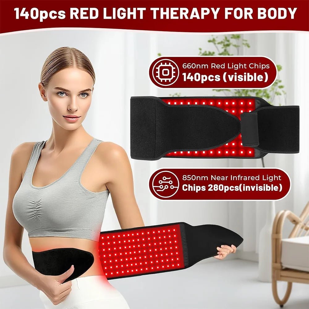 NEW 140PCS LED Red Light Therapy Belt Infrared Light Therapy Wrap660nm&850nm for Body with Timer Back Shoulder Waist Pain Relief - Luren Store