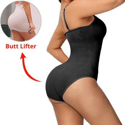 V Neck Spaghetti Strap Bodysuits Compression Body Suits Open Crotch Shapewear Slimming Body Shaper Smooth Out Bodysuit - Luren Store