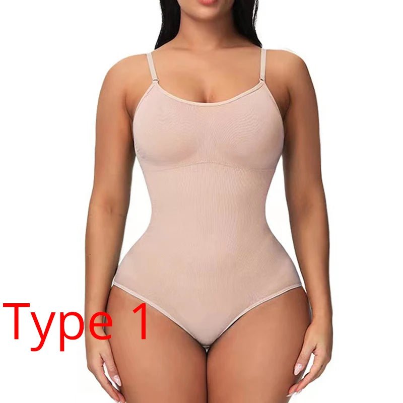 V Neck Spaghetti Strap Bodysuits Compression Body Suits Open Crotch Shapewear Slimming Body Shaper Smooth Out Bodysuit - Luren Store