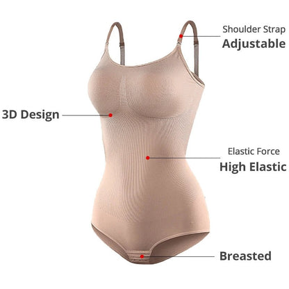 V Neck Spaghetti Strap Bodysuits Compression Body Suits Open Crotch Shapewear Slimming Body Shaper Smooth Out Bodysuit - Luren Store